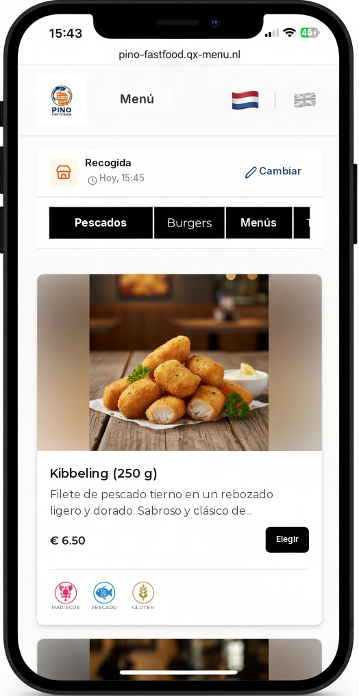 Web de pedidos en el móvil, ficha de producto