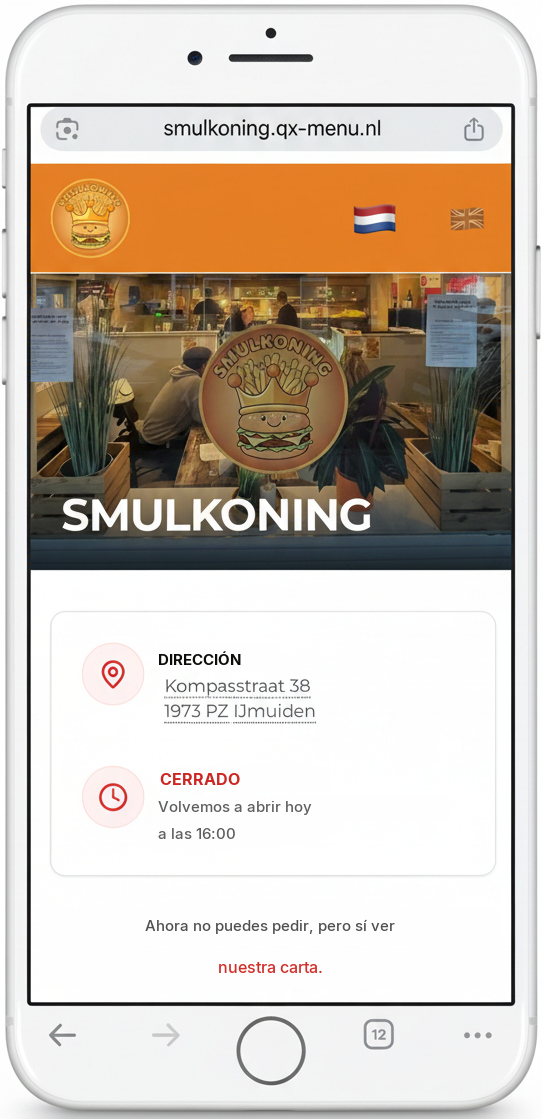 Web de pedidos en el móvil, categorías
