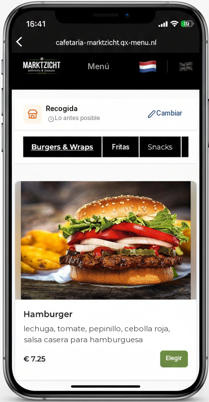 Web de pedidos en el móvil, pago